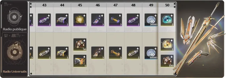 Battle Pass Wuthering Waves arme 4 étoiles matériaux montée