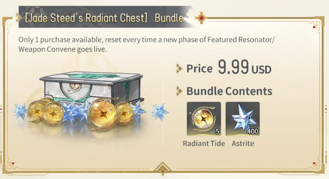 Coffre radiant du Destrier de jade, pack Wuthering Waves 3.7 : 68 Moonlit Rings