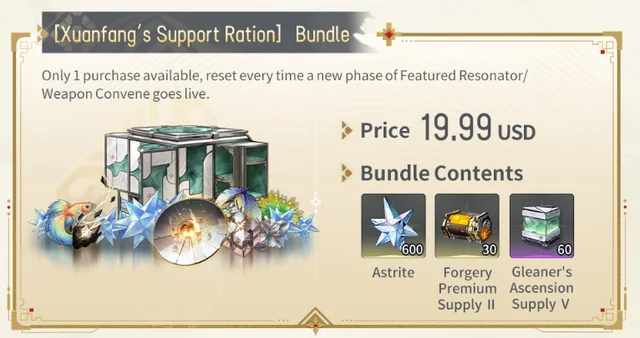 Ration de soutien de Xuanfang, pack Wuthering Waves 3.7 : 128 Moonlit Rings